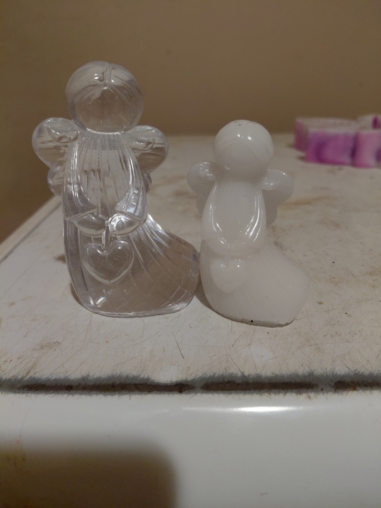 Handmade Other - Clear and White Glass Angel Figurine Duo - Decorative Home Accent